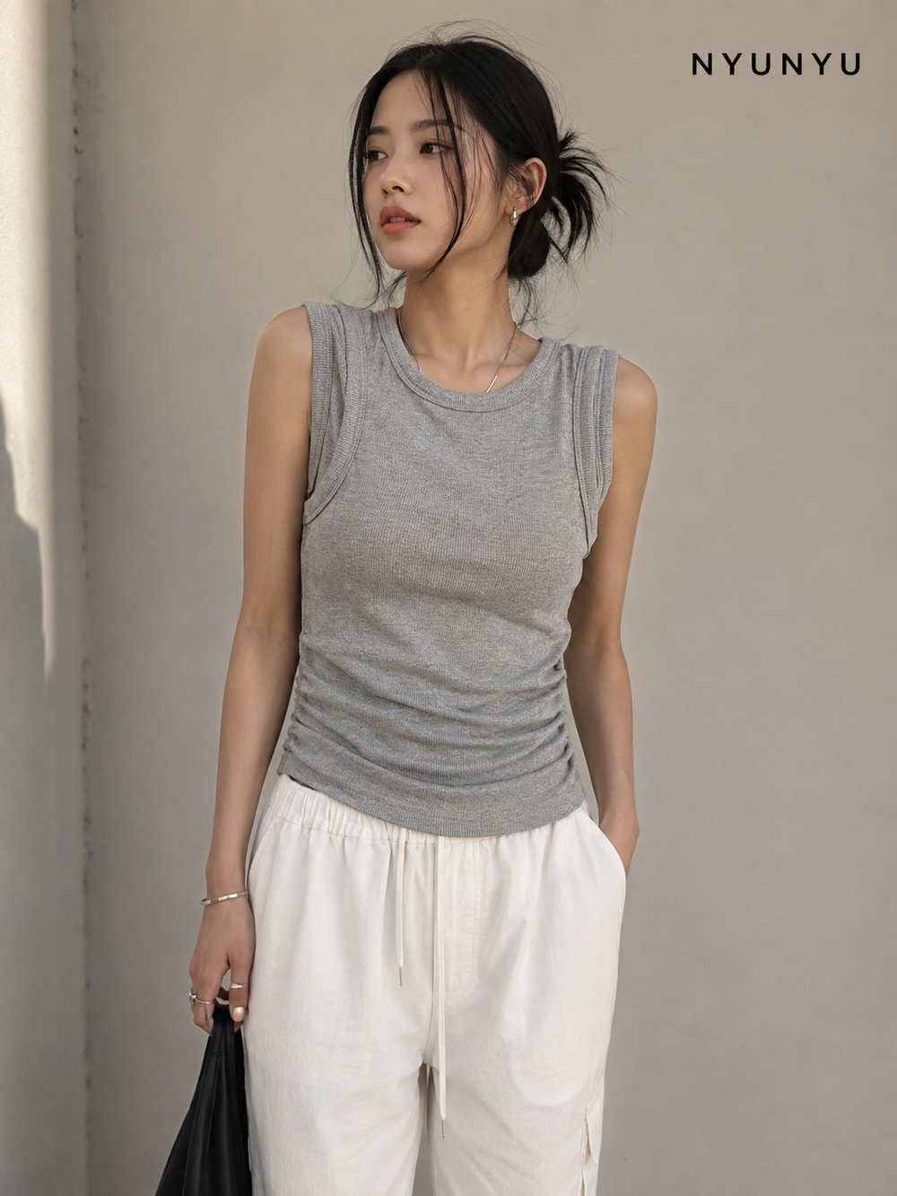 Sleeveless Ruched Tank Top - Gray